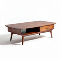 Mid-century modern walnut coffee table with drawer and open shelf 120 x 60 x 40cm