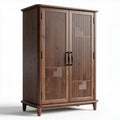 Wooden storage cabinet with slatted doors in brown finish 90 x 45 x 120cm