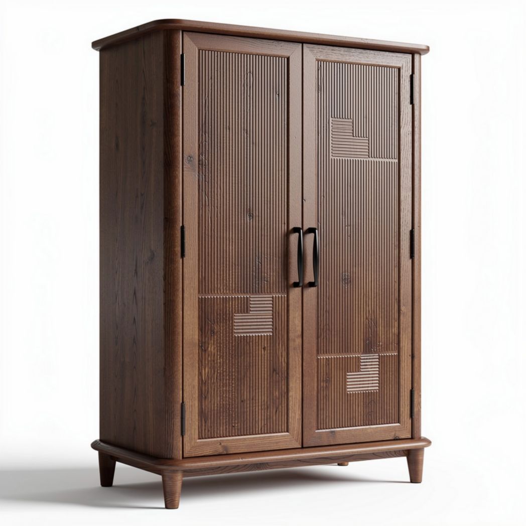 Wooden storage cabinet with slatted doors in brown finish 90 x 45 x 120cm