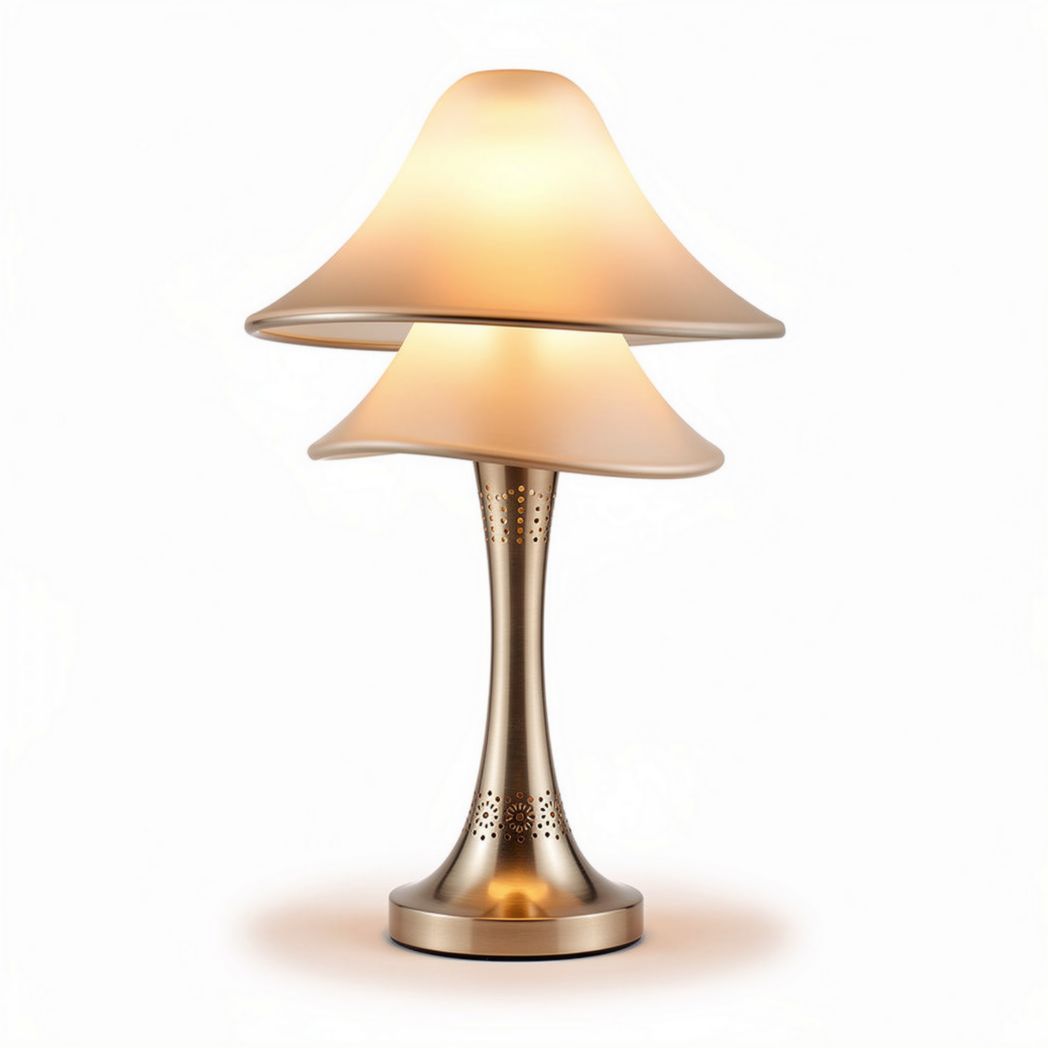 Modern table lamp with dual mushroom shade and metal base 30 x 30 x 50cm